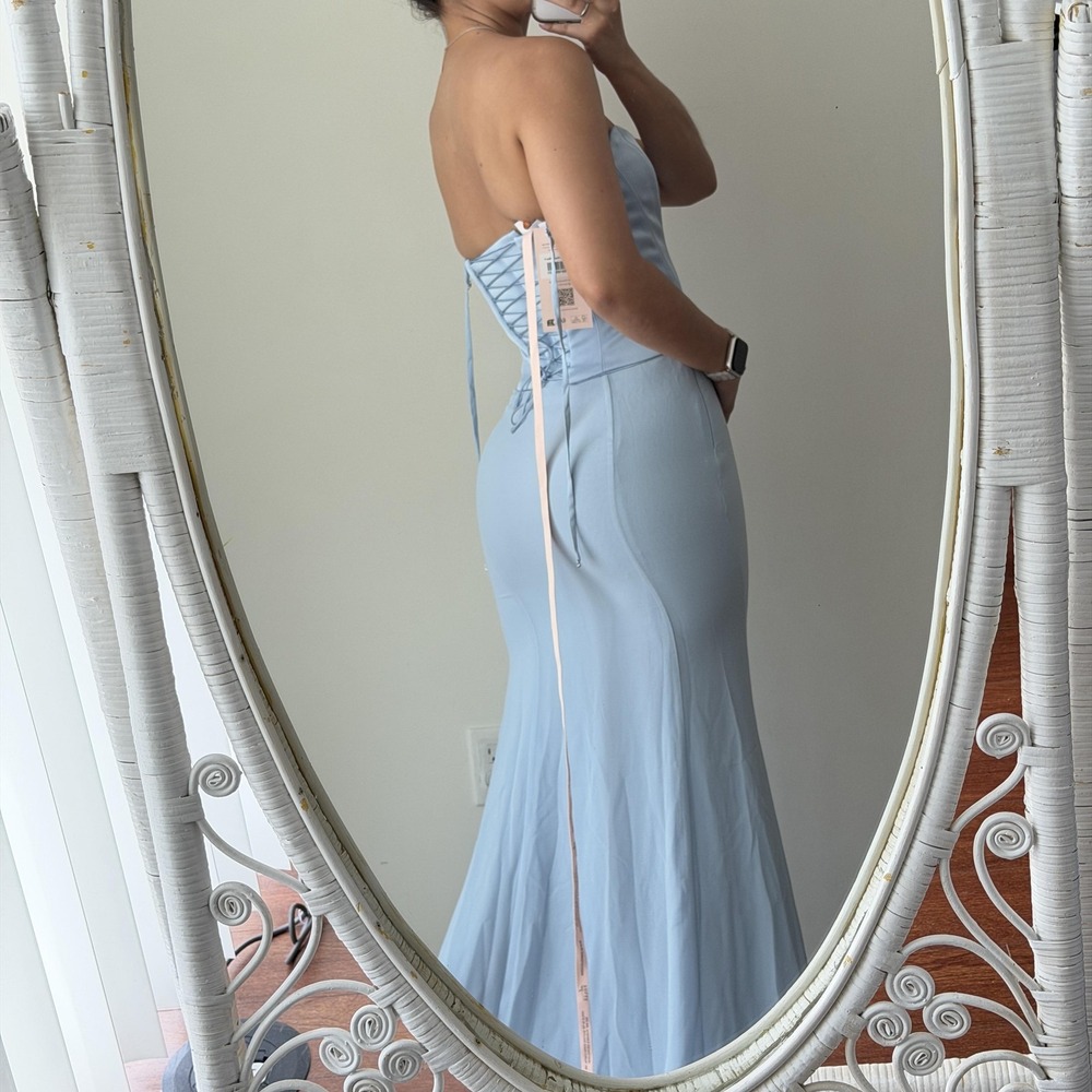 Oh Polly Dress 4 Blue Corset Mermaid Maxi Strapless Formal Evening Gown Wedding - Picture 3 of 14